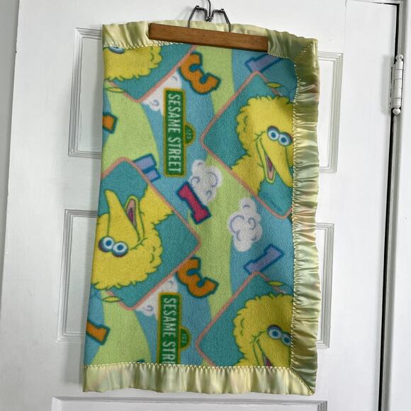 Vintage Sesame Street Baby Crib Blanket Lovey Satin Trim Binding Yellow Big Bird - Picture 7 of 10